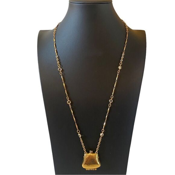 1928 Brand Vintage Gold Toned & & Clear Faceted Bead Purse Pendant Necklace. - Picture 6 of 8